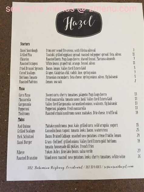 hazel occidental menu.